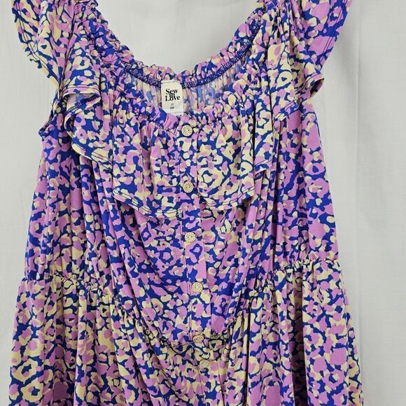 Sew In Love Plus Size Women's 2X Purple Blue Cream Feaux Button Front Blouse - Picture 3 of 5